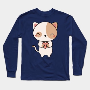 Kawaii Cute Kitten Cat With Heart Long Sleeve T-Shirt